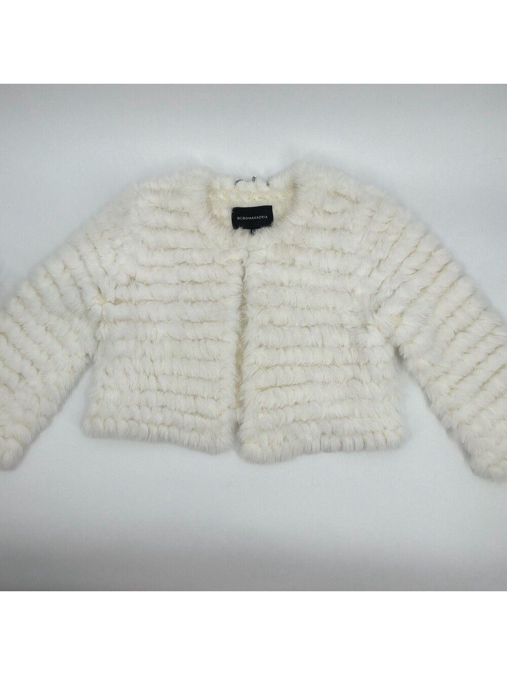BCBGMAXAZARIA white Faux Fur Cropped Jacket Womens Size S